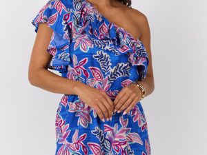 Radiating Beauty Blue Multi One Shoulder Ruffle Romper FINAL SALE
