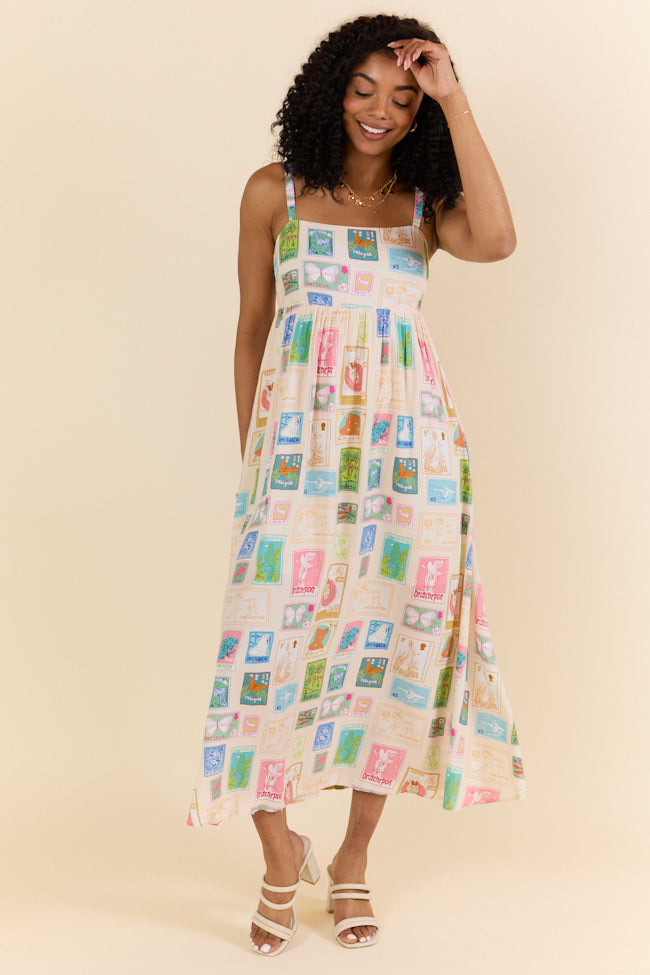 World Traveler Stamp Print Midi Dress FINAL SALE - Image 4