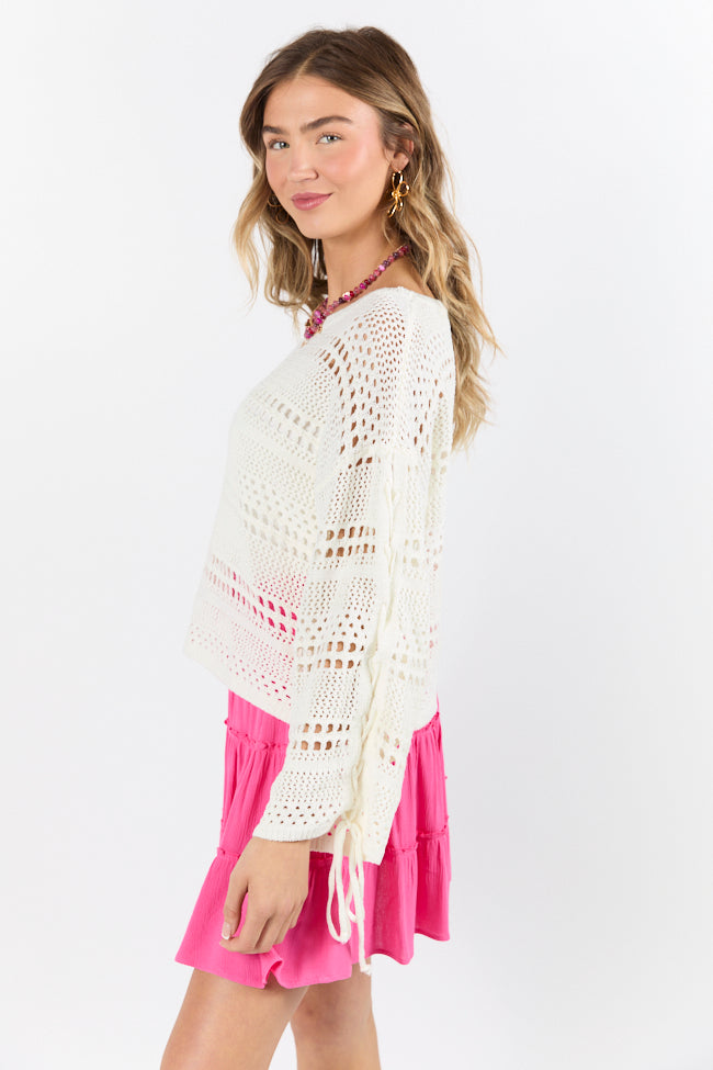 Easy Going Cream Open Knit Boat Neck Sweater FINAL SALE - Image 7