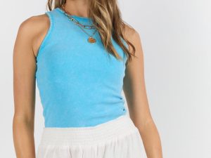 Cool Instincts Blue Acid Washed Rib High Neck Tank FINAL SALE