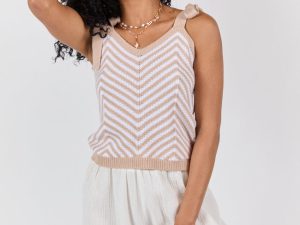 Chevron Smiles Beige and Ivory Tie Sleeve Sweater Tank FINAL SALE