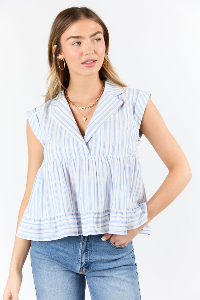 Perfect Aura Blue Striped Collared Tank FINAL SALE