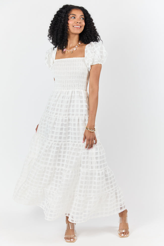 What A Feeling White Windowpane Maxi Dress FINAL SALE - Image 2