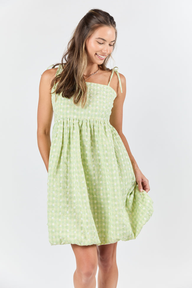 Wandering Hearts Green Eyelet Gingham Dress FINAL SALE