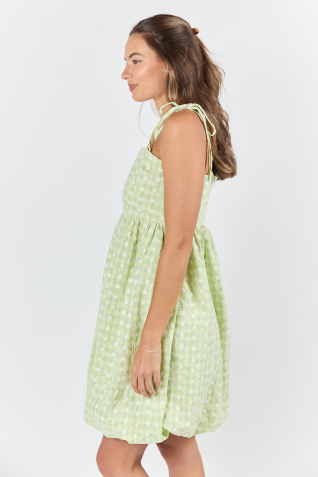 Wandering Hearts Green Eyelet Gingham Dress FINAL SALE - Image 4