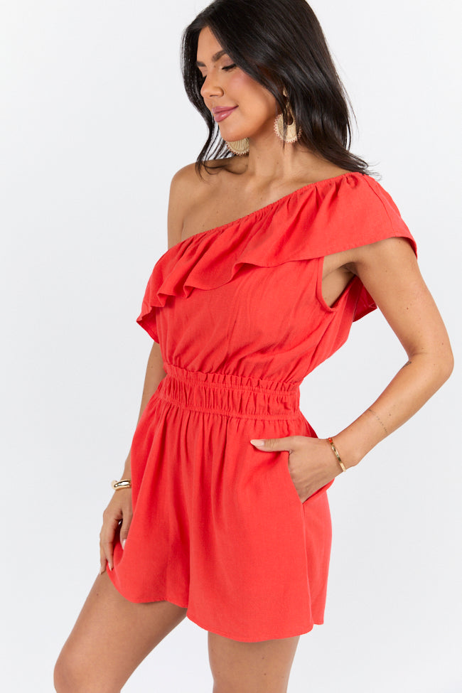New Mood Red One Shoulder Romper FINAL SALE - Image 3