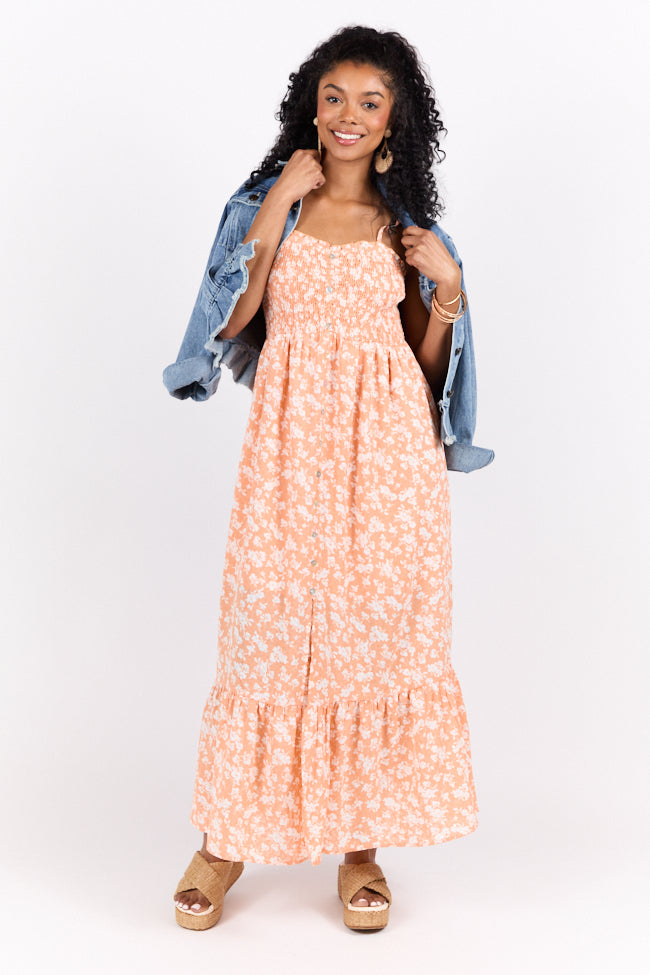 Blooming Beauty Orange Ditsy Floral Midi Dress FINAL SALE - Image 2