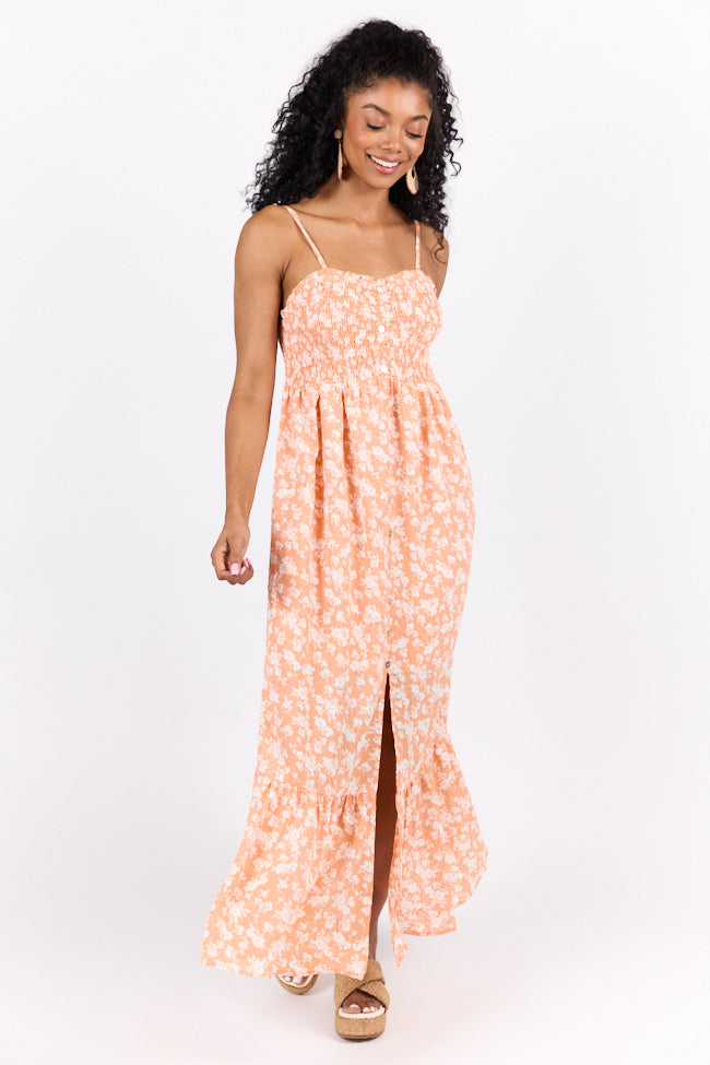Blooming Beauty Orange Ditsy Floral Midi Dress FINAL SALE