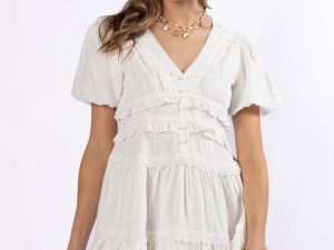 Enjoying Life White Ruffle Trim Mini Dress FINAL SALE