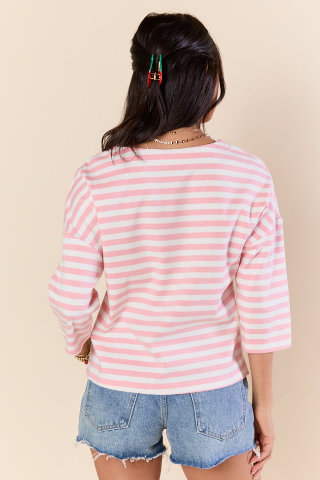 Bold Lines Pink Striped 3/4 Sleeve Knit Top FINAL SALE - Image 4
