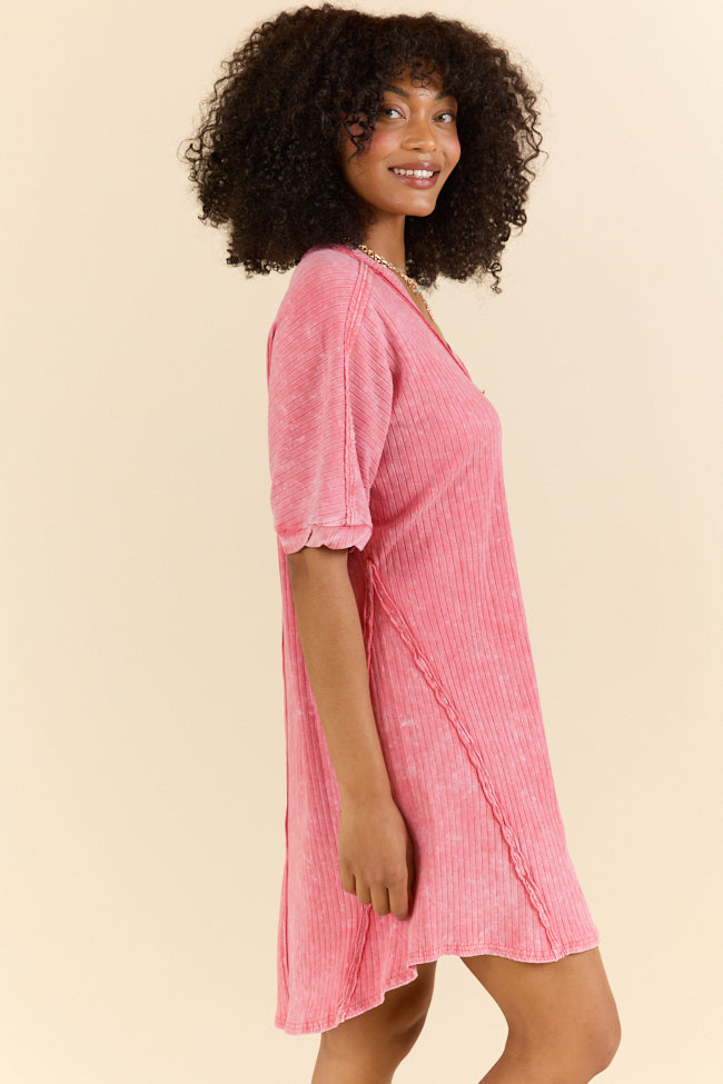 High Temperatures Hot Pink Acid Wash Knit Dress FINAL SALE - Image 3