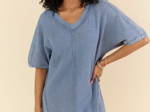 High Temperatures Blue Acid Wash Knit Dress FINAL SALE