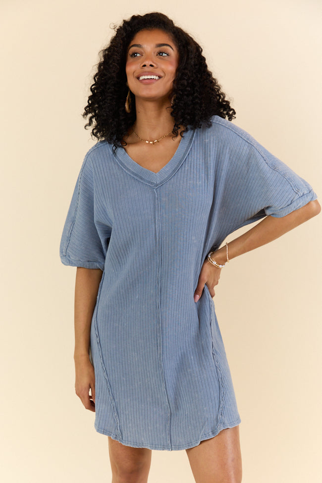 High Temperatures Blue Acid Wash Knit Dress FINAL SALE