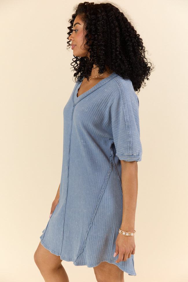 High Temperatures Blue Acid Wash Knit Dress FINAL SALE - Image 4