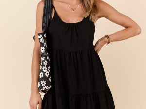 Dockside Drinks Black Mini Tiered Knit Dress FINAL SALE