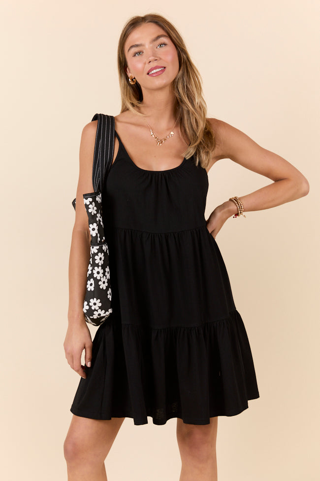 Dockside Drinks Black Mini Tiered Knit Dress FINAL SALE