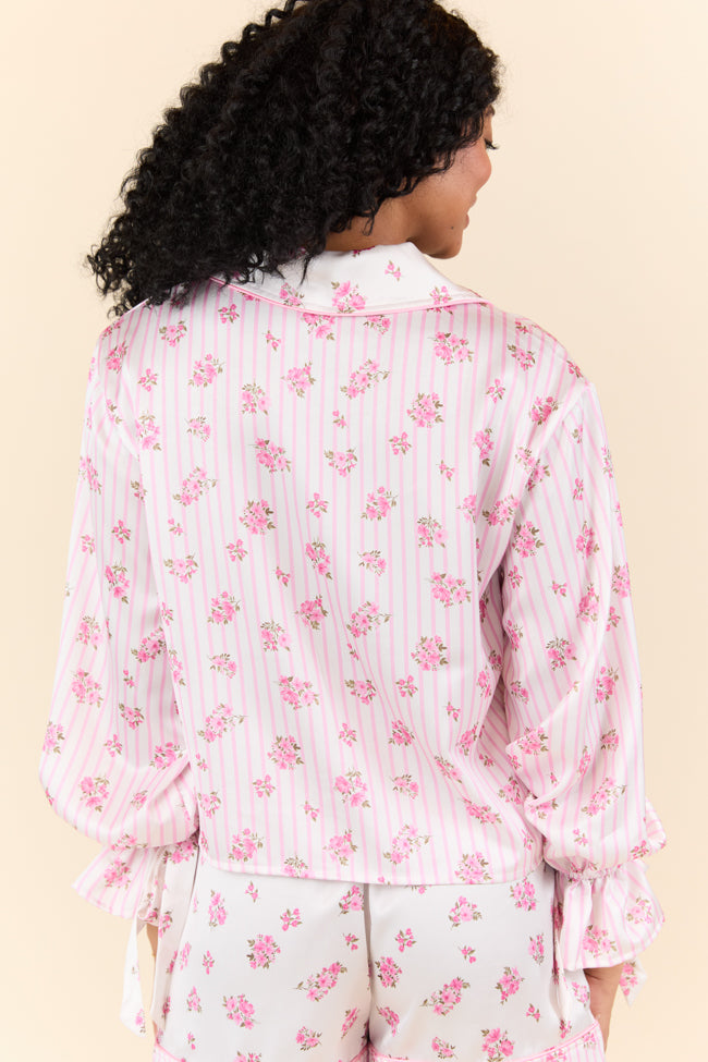 Sleep On My Side Pink Floral Satin Long Sleeve Pajama Top FINAL SALE - Image 7
