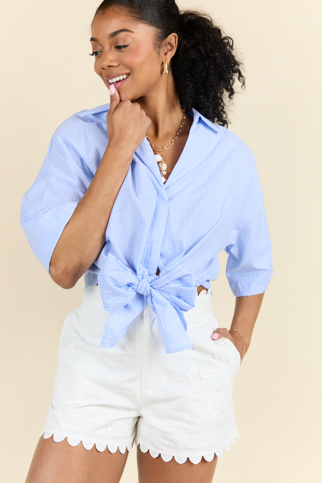 Best Dressed Blue Tie Woven Top FINAL SALE - Image 3