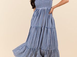 Sunday Check-In Navy Gingham Maxi Dress FINAL SALE