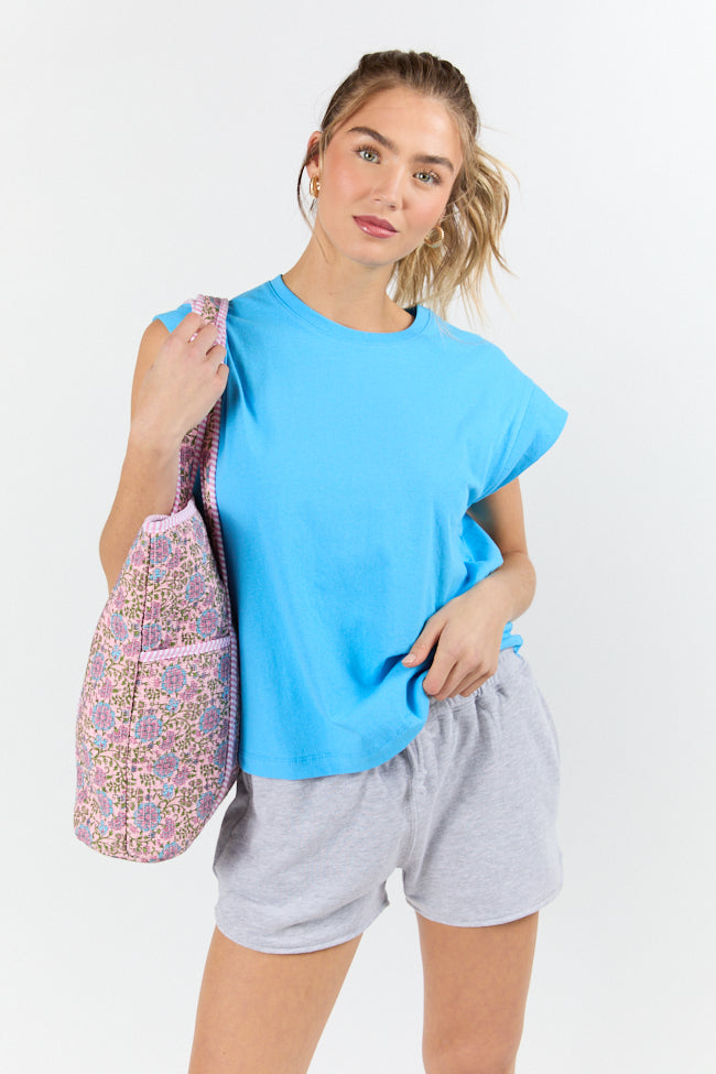 Classic Aqua Cap Sleeve Knit T Shirt FINAL SALE