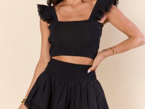 Sweet Talk Black Flutter Shoulder Tank and Skort Set FINAL SALE