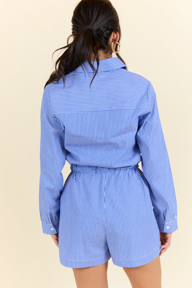 Days Off Blue Stripe Collared Romper FINAL SALE - Image 4