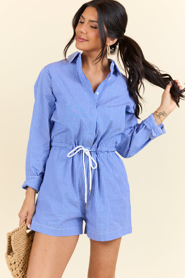 Days Off Blue Stripe Collared Romper FINAL SALE