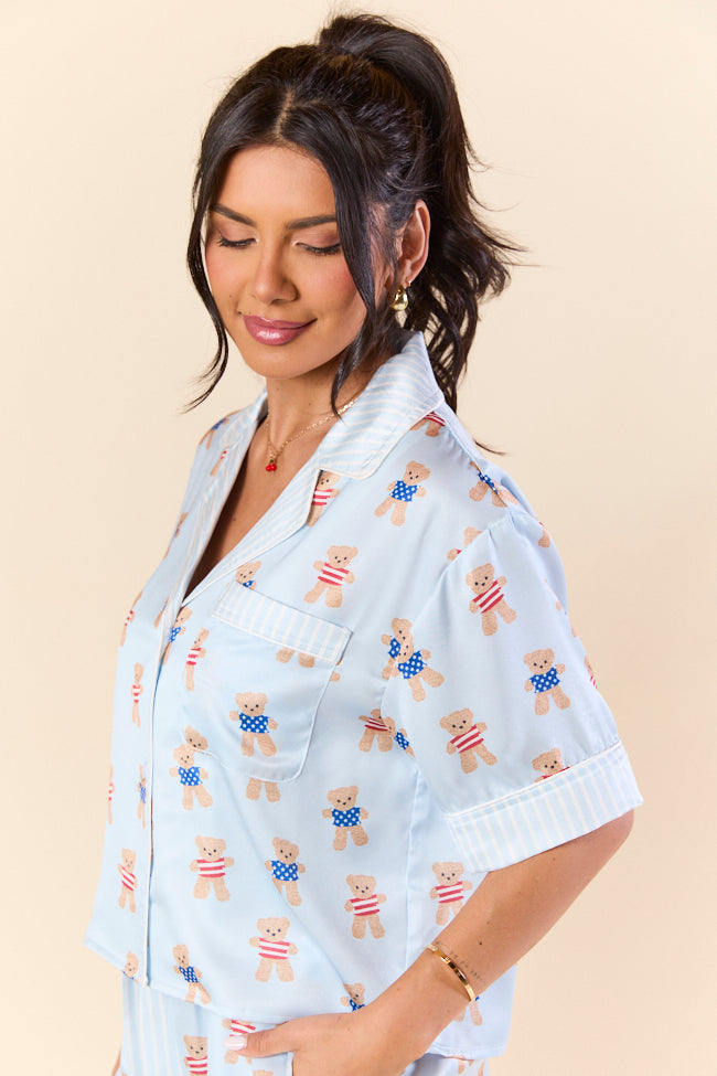 Bearly Asleep Teddy Bear Printed Short Sleeve Pajama Top FINAL SALE - Image 6