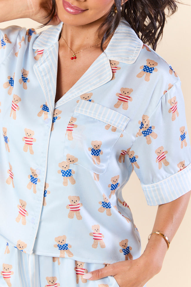 Bearly Asleep Teddy Bear Printed Short Sleeve Pajama Top FINAL SALE - Image 5