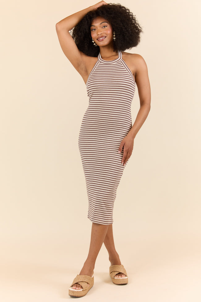 Walk By The Water Brown Striped Knit Razor Back Dress FINAL SALE - Image 2