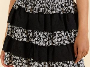 Best Memory Black Floral Tiered Ruffle Skort FINAL SALE