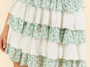 Best Memory Sage and Ivory Floral Tiered Ruffle Skort FINAL SALE