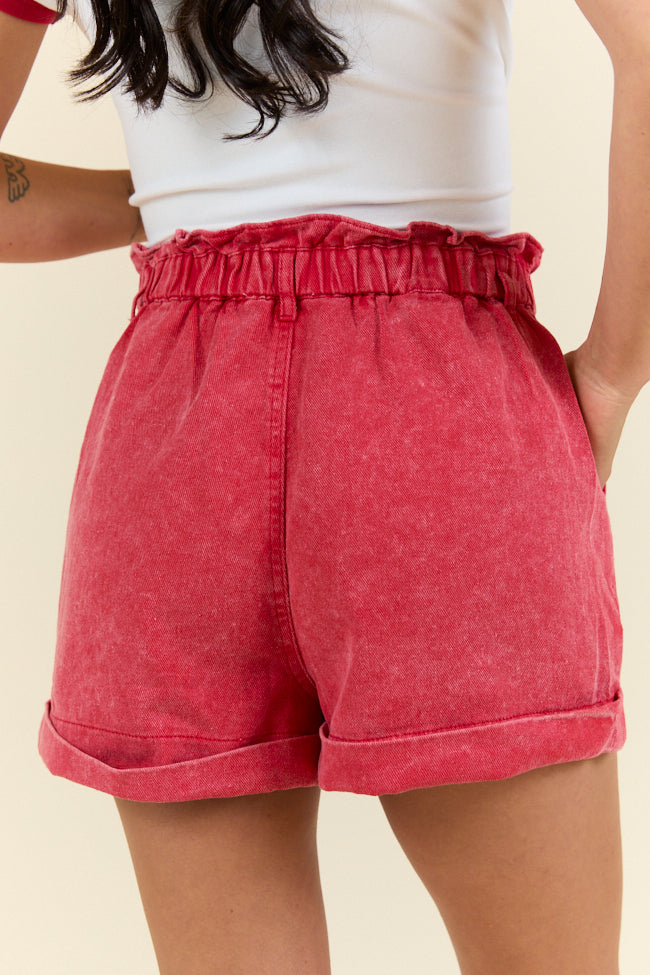Chill Days Red Ruffle Waist Denim Shorts FINAL SALE - Image 4