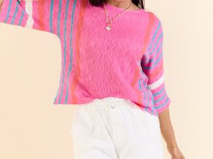 Swept Away Pink Striped Sleeve Sweater FINAL SALE