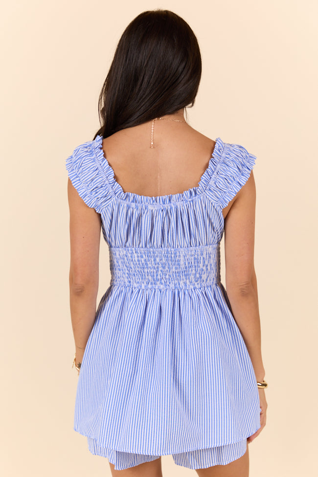 Good Things Take Time Blue Stripe Smocked Romper FINAL SALE - Image 5