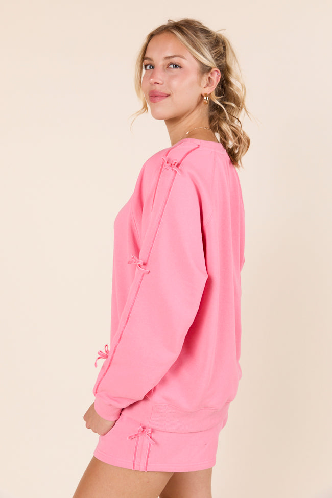 Kinley Pink Side Bow Detail Crewneck Sweatshirt FINAL SALE - Image 3