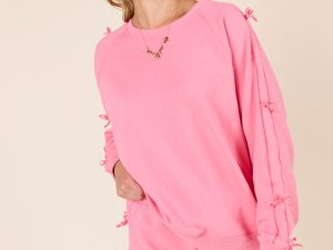 Kinley Pink Side Bow Detail Crewneck Sweatshirt FINAL SALE