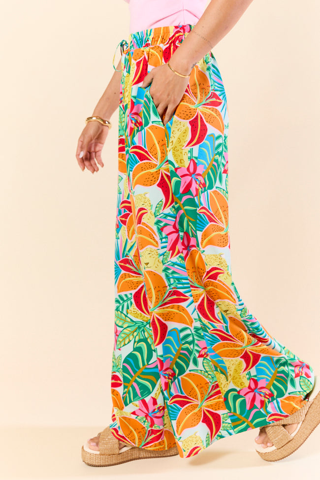 Beach Breeze Blue Mixed Print Wide Leg Pants FINAL SALE - Image 4