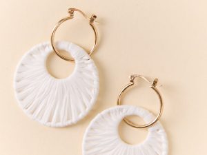 White Raffia Wrapped Disc Earrings FINAL SALE