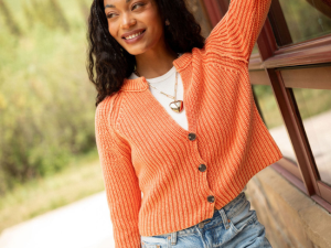 Livvy Long Sleeve Washed Orange Cardigan