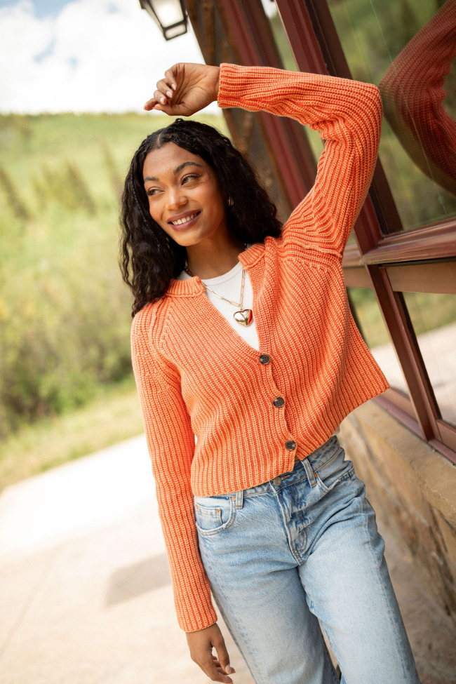 Livvy Long Sleeve Washed Orange Cardigan