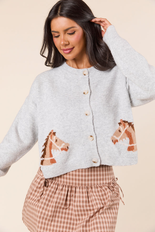 Erika Grey Horse Sweater Cardigan - Image 3
