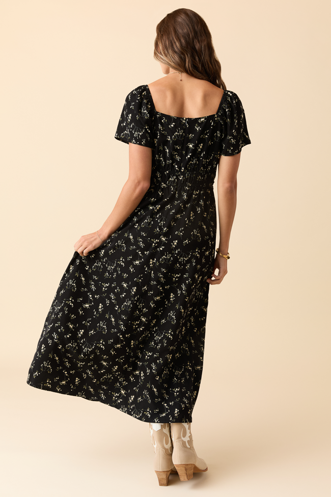Bethany Black Floral Print Maxi Dress - Image 4