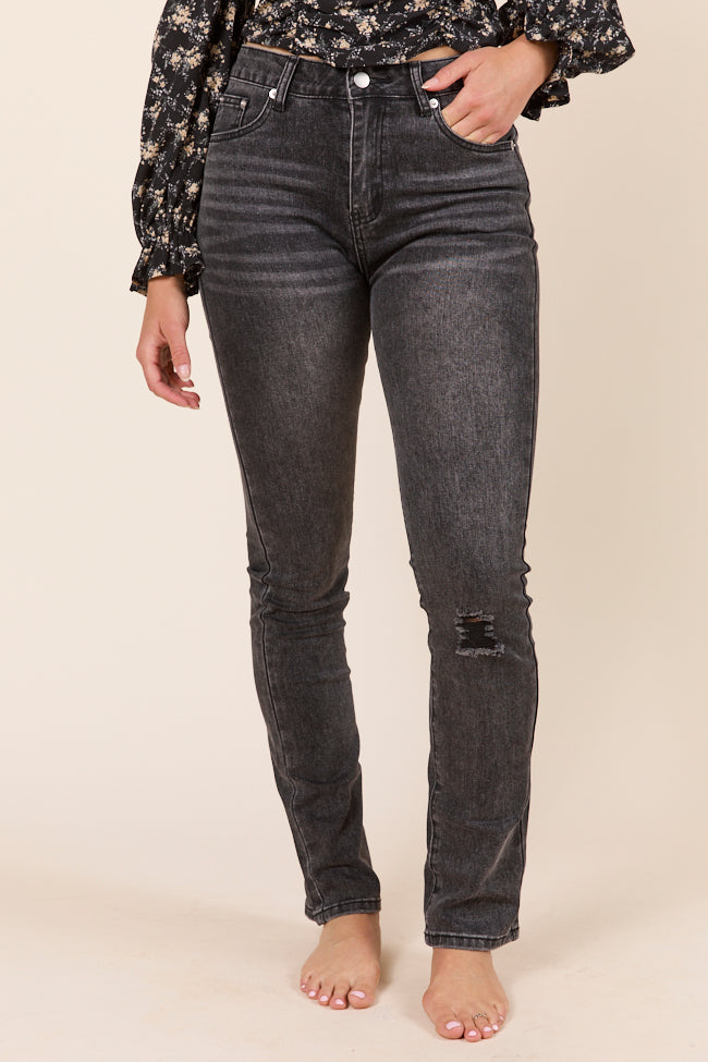 Annie High Rise Black Distressed Slim Straight Leg Jeans - Image 3