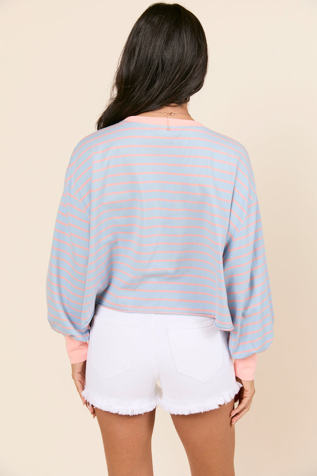 Susanna Long Sleeve Blue and Coral Stripe Knit Tee - Image 4