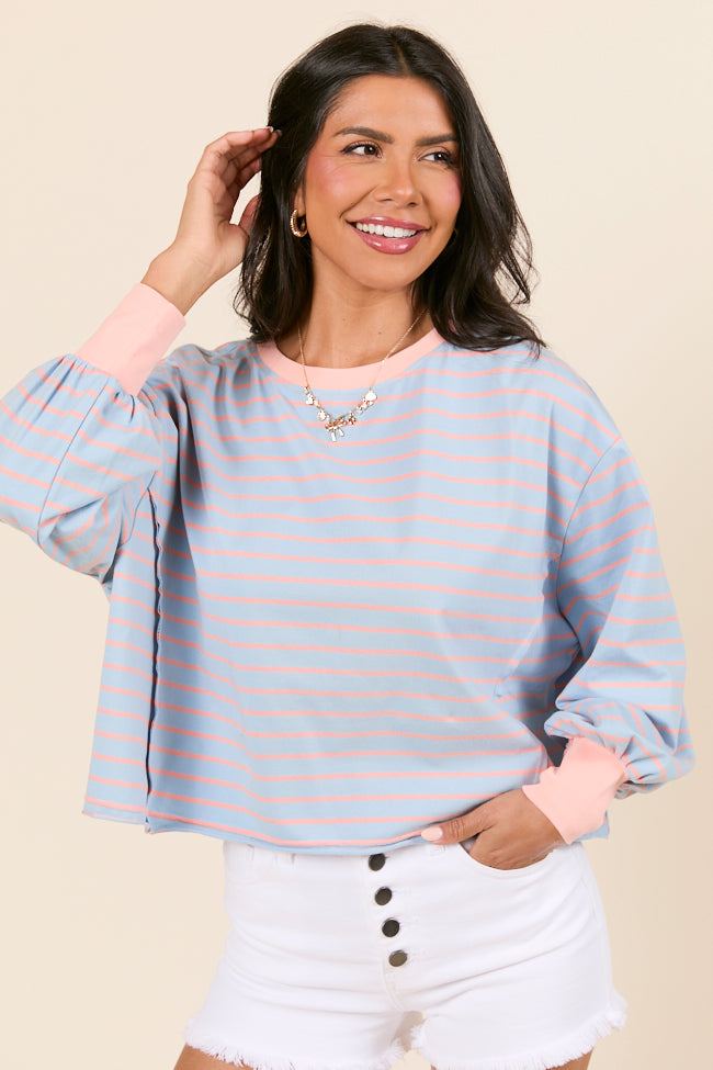 Susanna Long Sleeve Blue and Coral Stripe Knit Tee