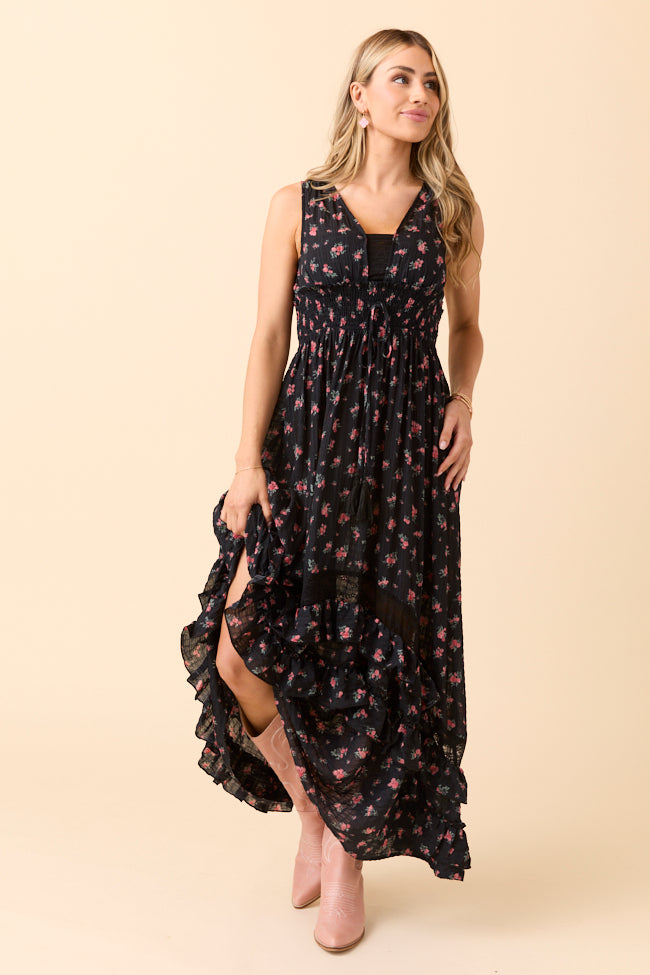 Lucky To Have You Sleeveless Black Floral Maxi Dress - Image 3