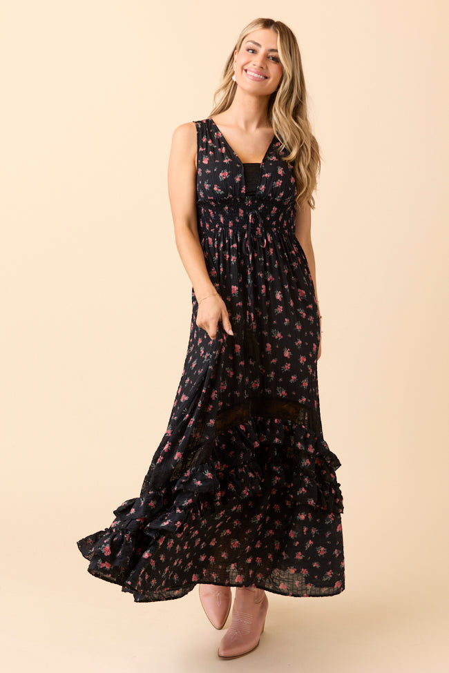 Lucky To Have You Sleeveless Black Floral Maxi Dress - Image 4