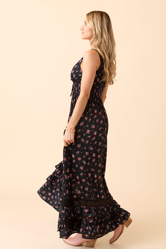 Lucky To Have You Sleeveless Black Floral Maxi Dress - Image 5