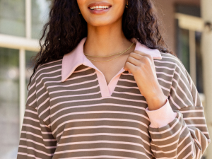 Alice Pink Striped Collared Crop Sweatshirt
